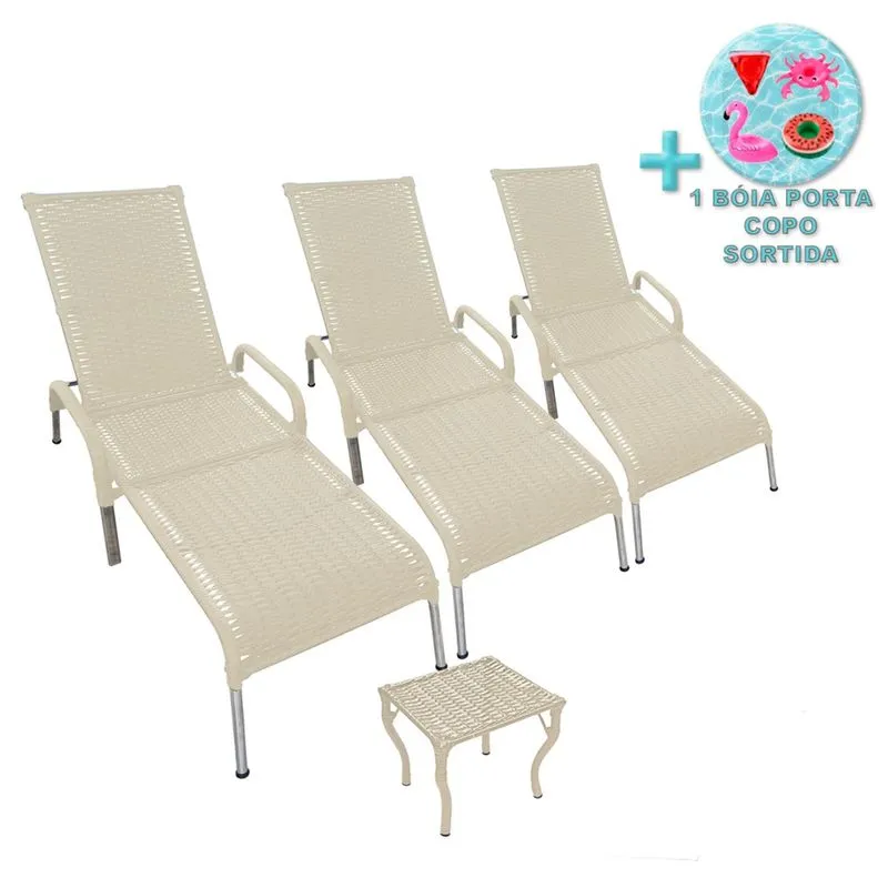 Kit 3 Cadeiras Madrid Alumínio para Jardim + Mesa e Brinde