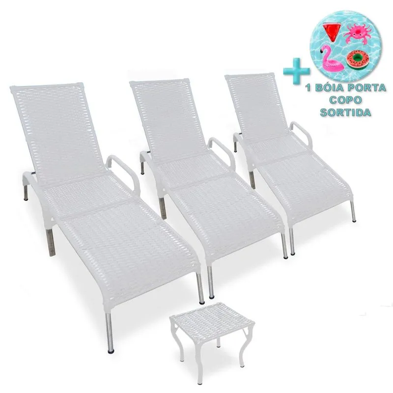Kit 3 Cadeiras Madrid Alumínio para Jardim + Mesa e Brinde