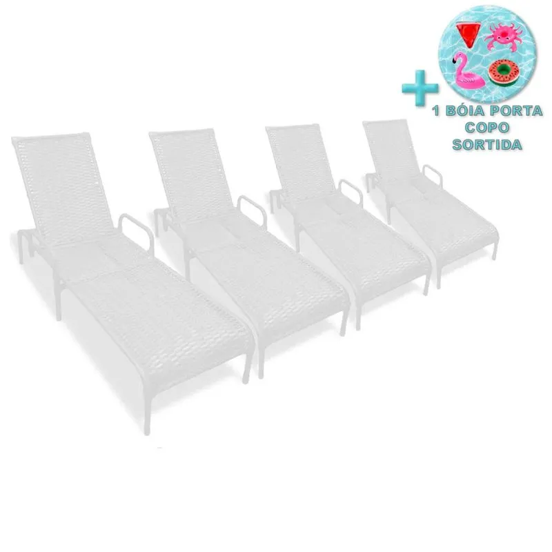 Kit 4 Espreguiçadeiras Catar Regulável 5 Posições + Brinde
