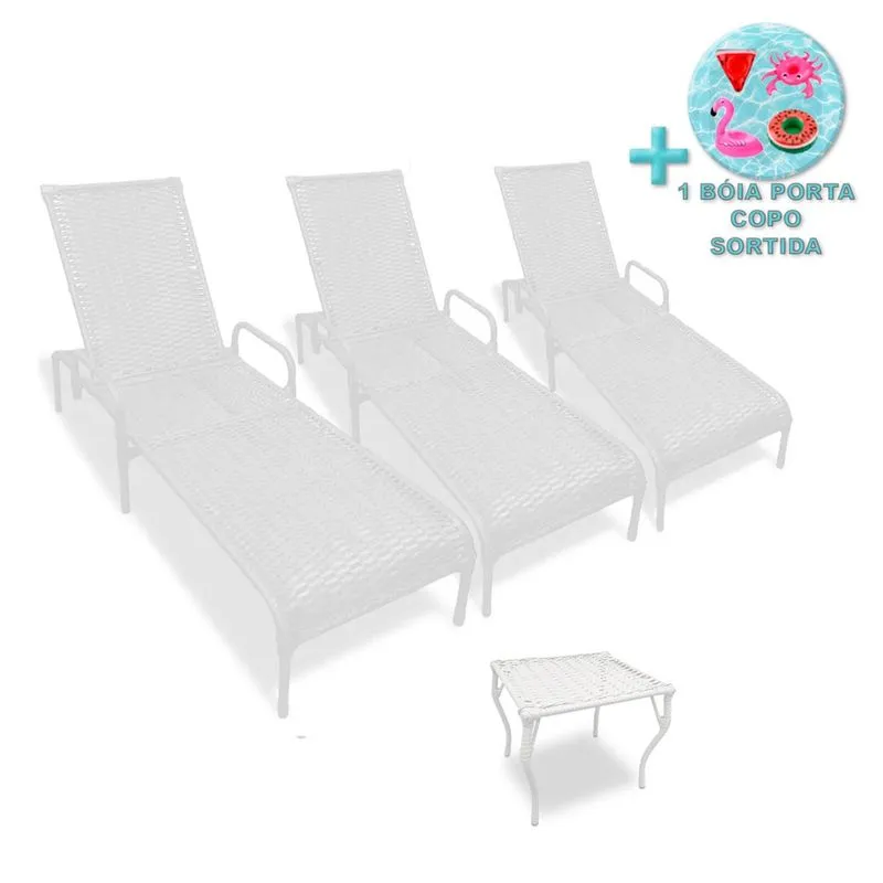 Kit 3 Cadeiras Reclináveis p/ Piscina Catar e Mesa + Brinde