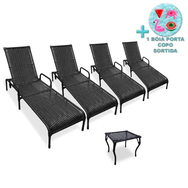 Kit 4 Espreguiçadeiras para Piscina Catar e Mesa + Brinde