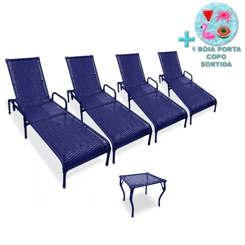 Kit 4 Cadeiras para Piscina Catar Reclinável e Mesa + Brinde