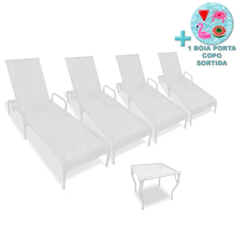 Kit 4 Cadeiras para Piscina Catar Reclinável e Mesa + Brinde