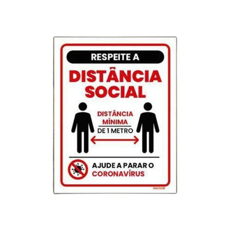 Placa Sinalização Respeite Distância Social Mínima 27x35