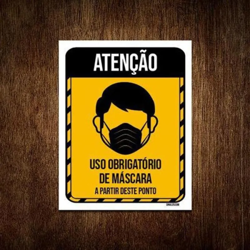 Placa Sinalização Atenção Uso Obrigatório Máscara 27x35