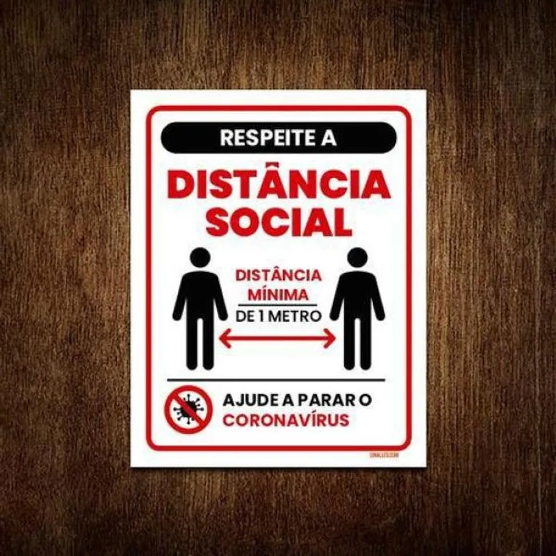 Placa Sinalização Respeite Distância Social Mínima 36x46
