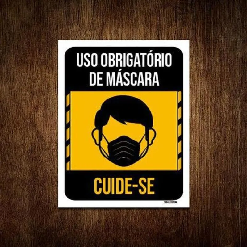 Placa Atenção Uso Obrigatório Máscara Cuide-se 36x46