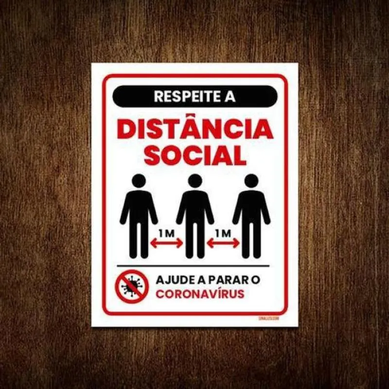 Placa Sinalização Respeite Distância Social Mínima 1m 36x46