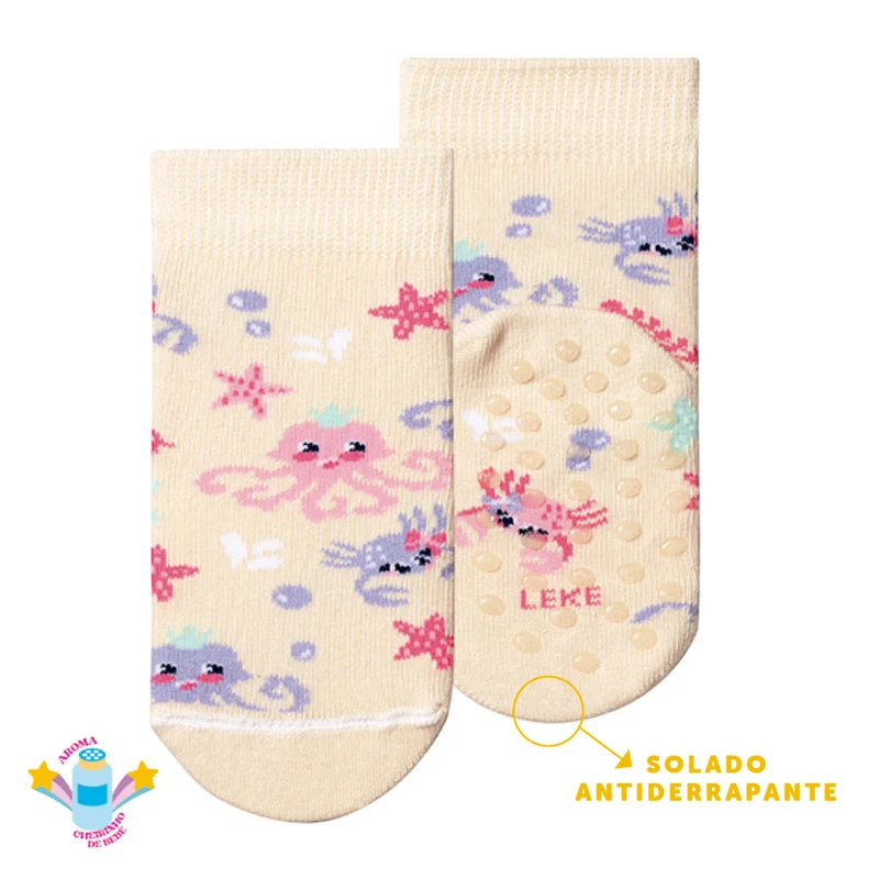 Meia Bebê Estampada com Antiderrapante Leke - Feminina 19-22 / Menina / Amarela