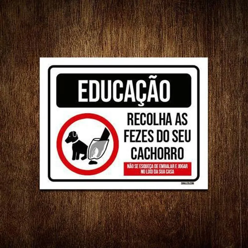Placa Educação Recolha As Fezes Do Seu Cachorro 18X23