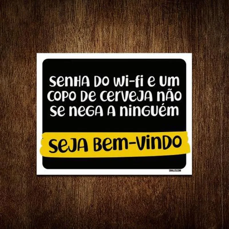Placa Senha Do Wifi Copo Cerveja Bem Vindo 18x23
