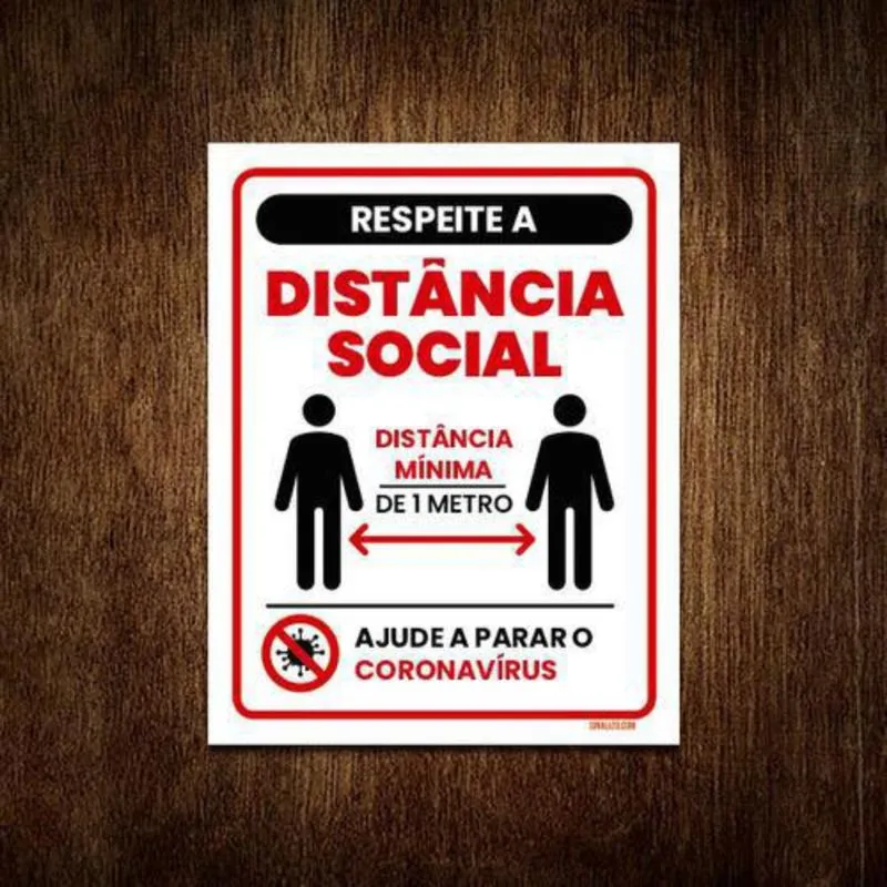 Placa Sinalização Respeite Distância Social Mínima 18X23