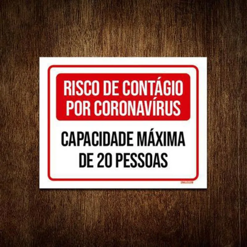 Placa Risco Contágio Capacidade 20 Pessoas 36X46