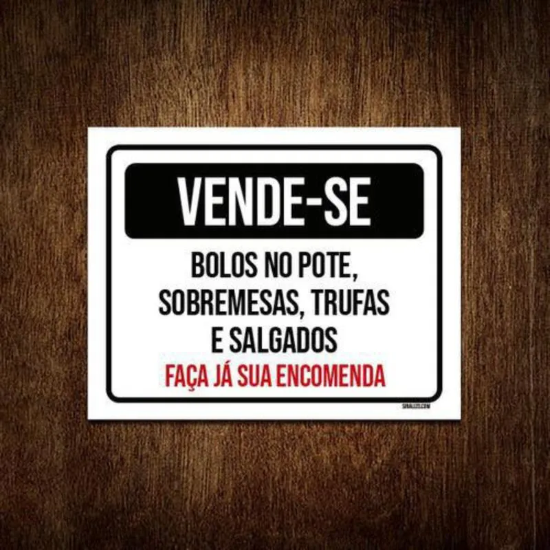 Placa Vende-Se Bolos Pote Sobremesas Trufas 36X46