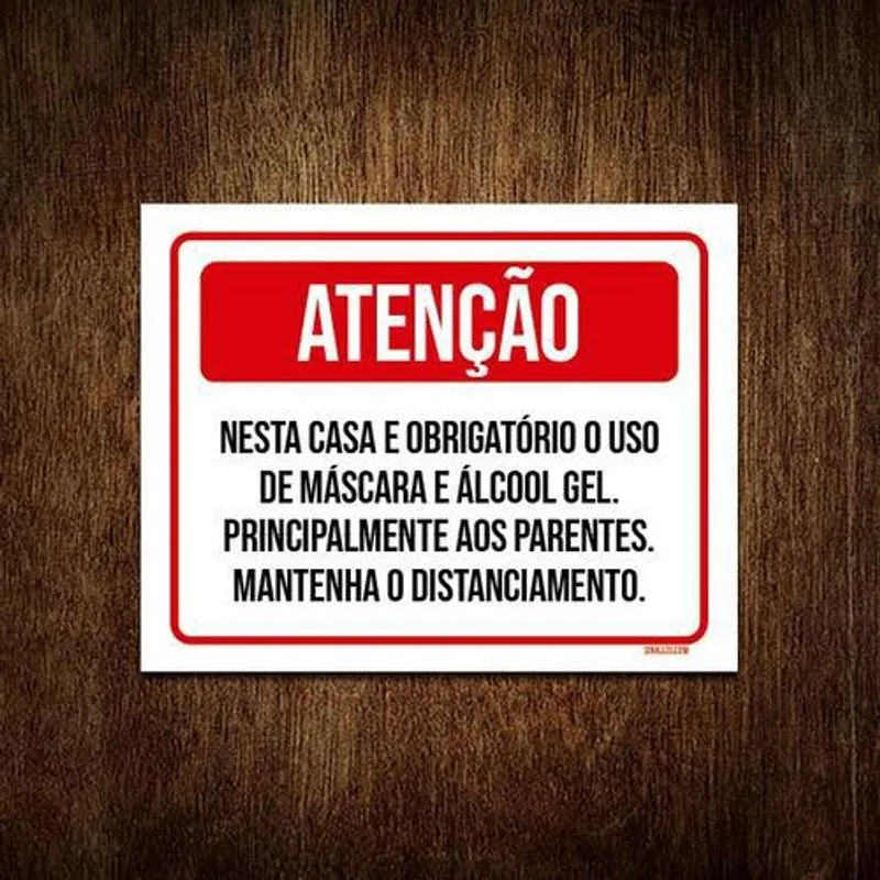 Placa Atenção Obrigatório Máscara Nesta Casa 27x35