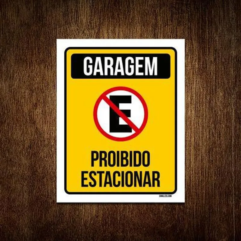 Placa Sinalização Garagem Proibido Estacionar Amarela 27x35