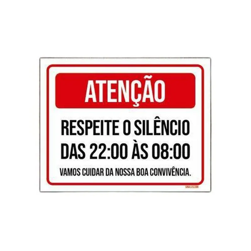 Placa Sinalização - Atenção Respeite Silêncio 22 As 8 27x35