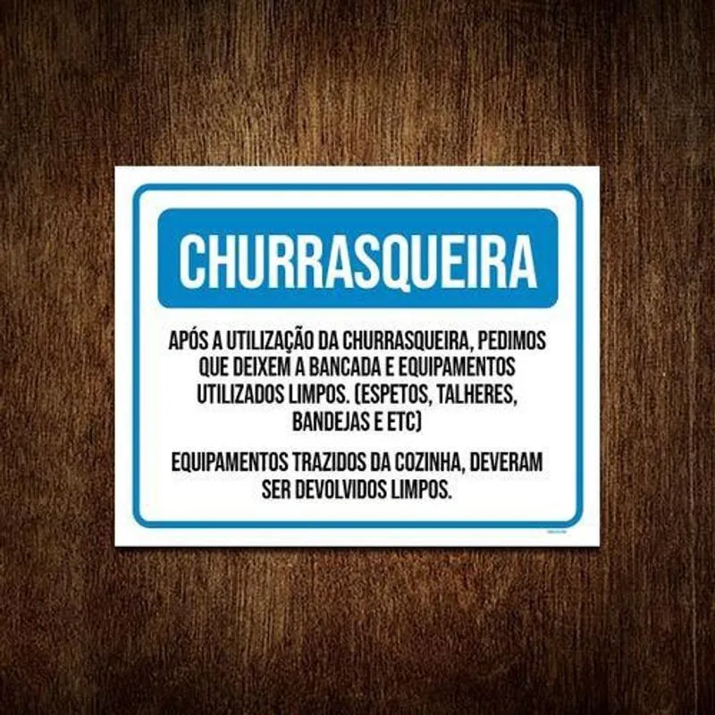 Placa Azul Churrasqueira Condomínio Utilização 18X23