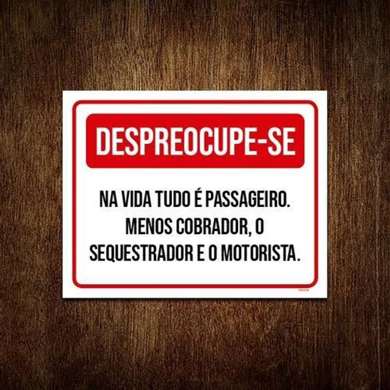 Placa Despreocupe-Se Na Vida Tudo é Passageiro 18X23