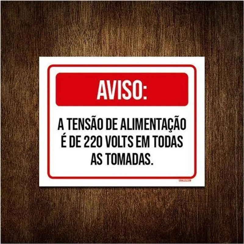 Placa Aviso Tensão Alimentação 220v Todas Tomadas 18x23