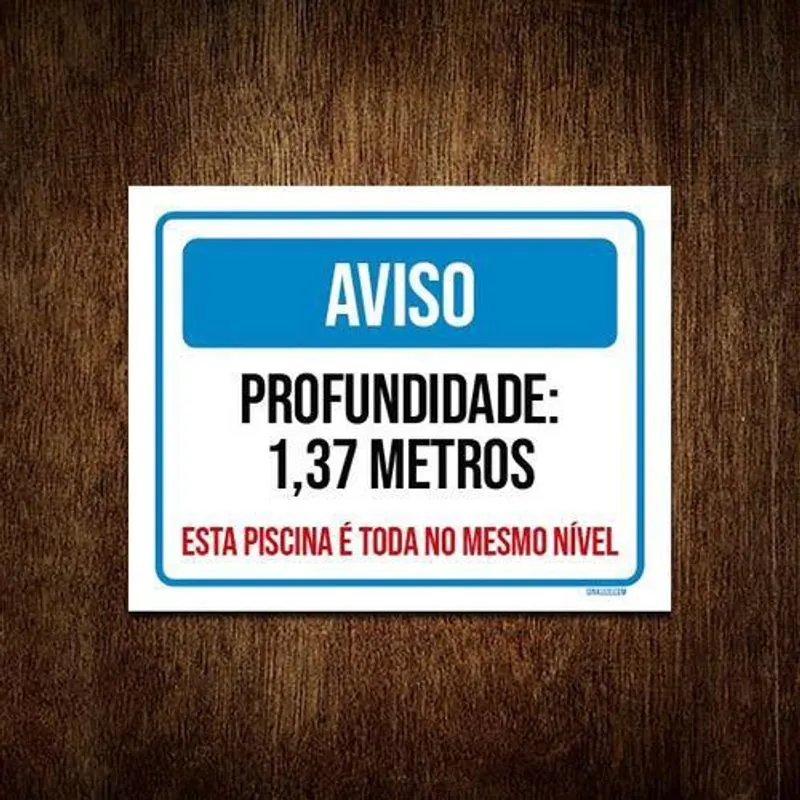 Placa Azul Aviso Profundidade 1,37 Metros 18X23