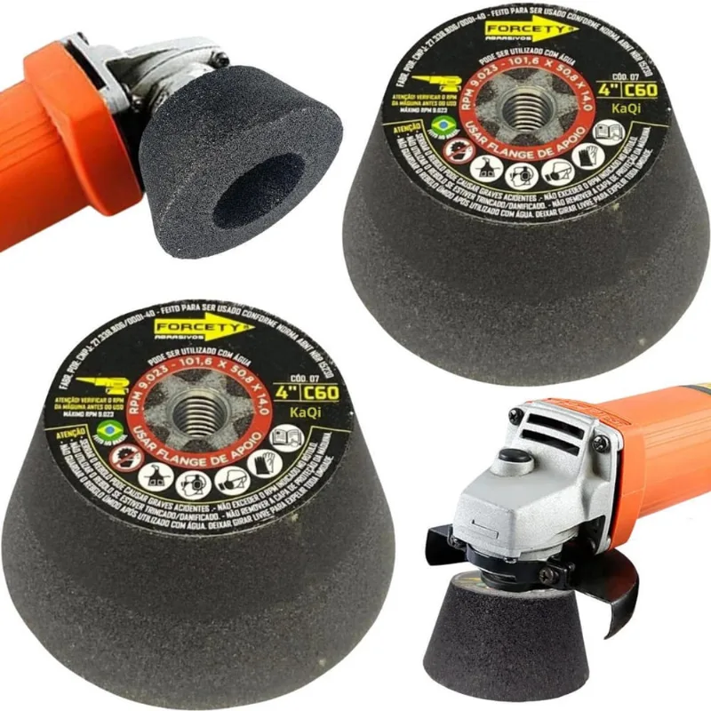 2 Rebolos Copo Cônico 4 Polegadas Grão 120 Rosca M14 Mármore