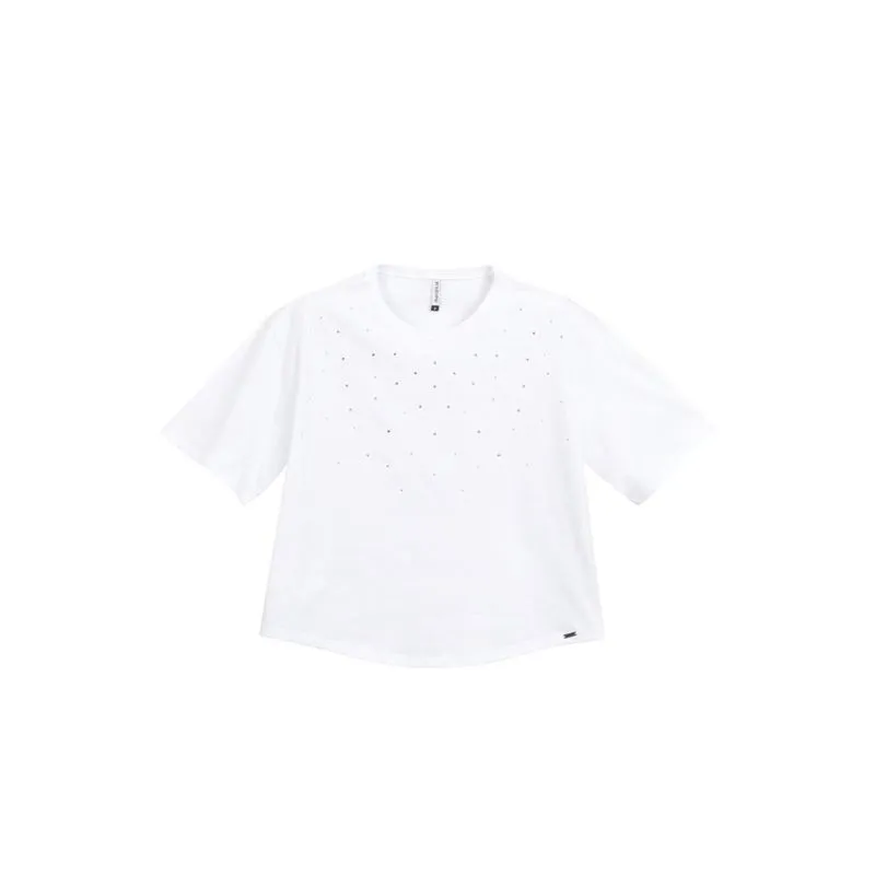 Blusa Manga Curta Aplique em Strass Marialicia