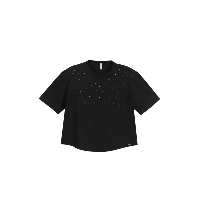 Blusa Manga Curta Aplique em Strass Marialicia