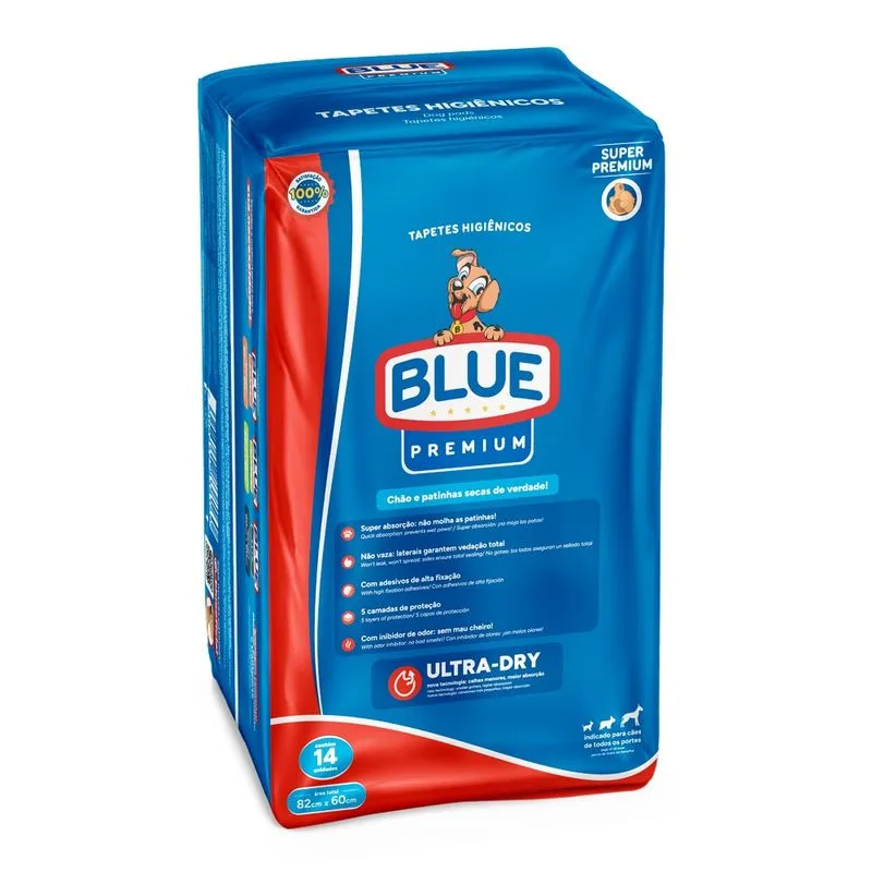 Tapete Higiênico Para Cães Blue Premium 14 Unidades 82x60cm - Pp442