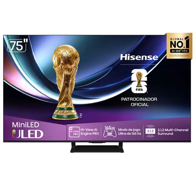 Smart TV Hisense MiniLED 4K 75" Polegadas com Dolby Vision, HDR+ Gaming, Alexa e Wi-Fi - 75U7QG PRO Bivolt