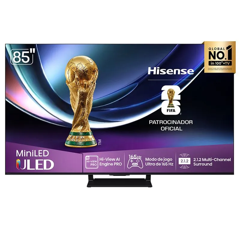 Smart TV Hisense MiniLED 4K 85" Polegadas com Dolby Vision, HDR+ Gaming, Alexa e Wi-Fi - 85U7QG PRO