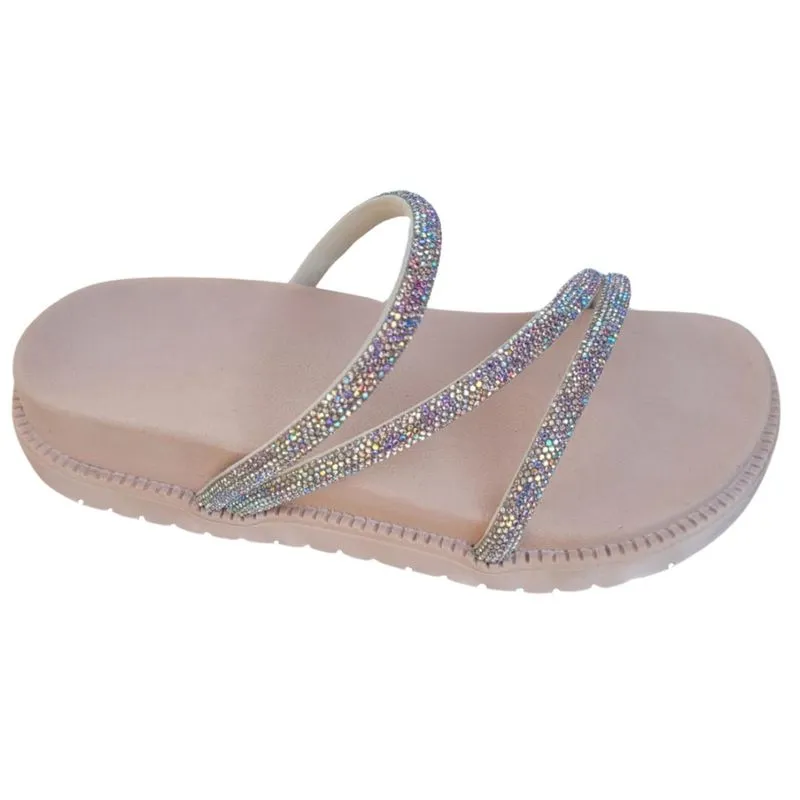 Sandália Feminina Papete Birken Flatform Strass Rasteirinha Confort Pedrinhas Virginia Casual Confortável Promoção