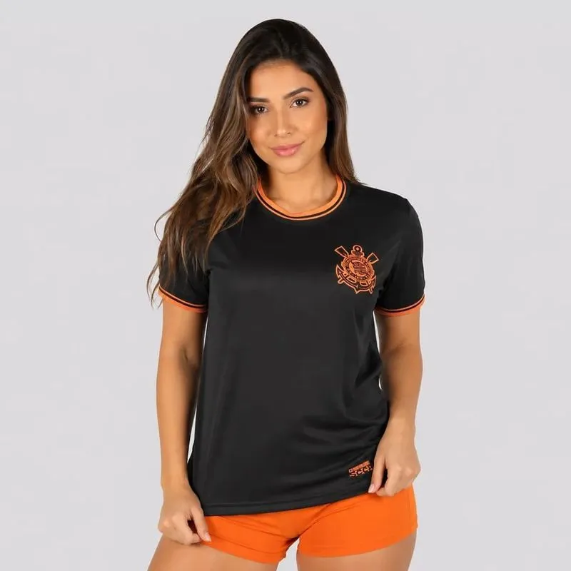 Camiseta Corinthians Coimbra Third Patch Feminina Preto/Laranja P