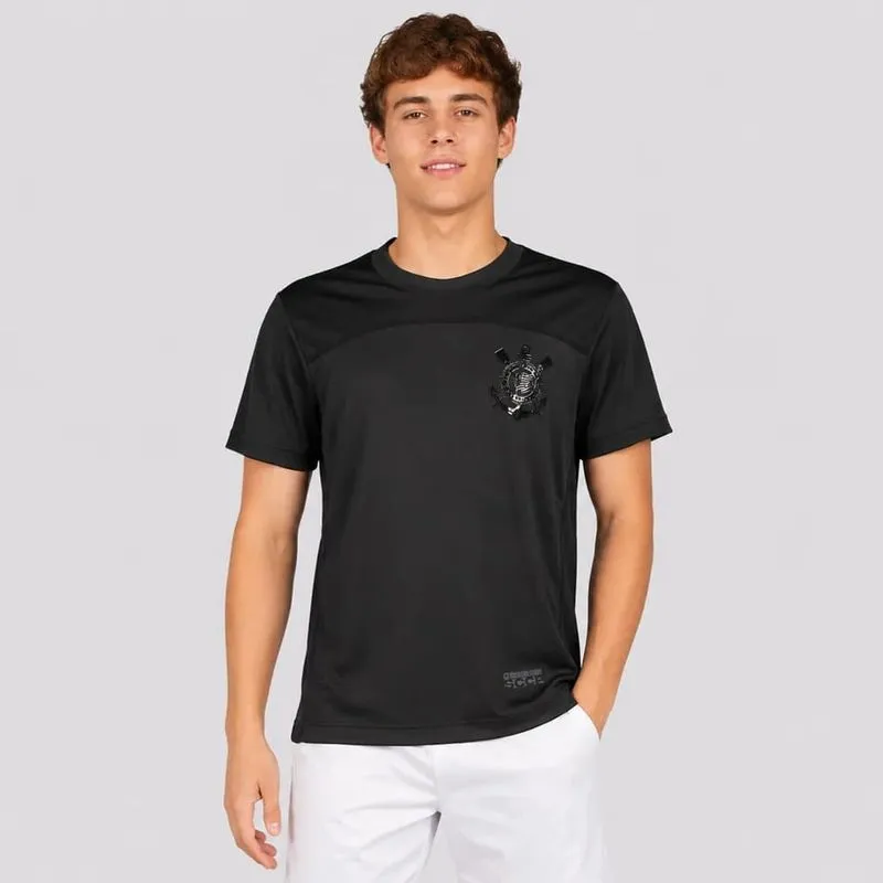 Camiseta Corinthians Coimbra Recorte Logo Gel Infantil Preto 10