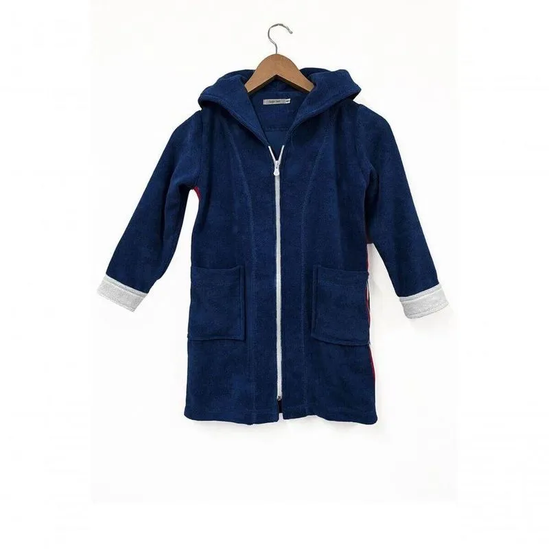 Roupão Infantil Atoalhado Manga Longa Com Zíper Azul Marinho - 8