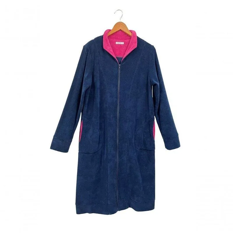 Roupão Atoalhado Feminino Zíper Longo Azul Marinho - Xgg