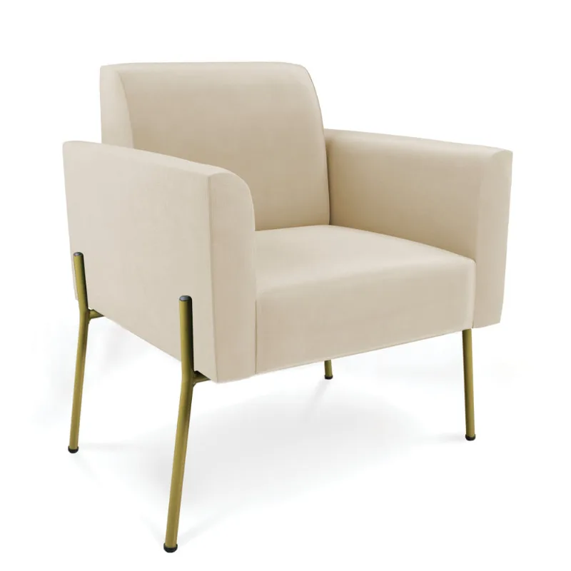 Poltrona Pé de Ferro Dourado Decorativa Marisa Suede D03 - D'Rossi Bege