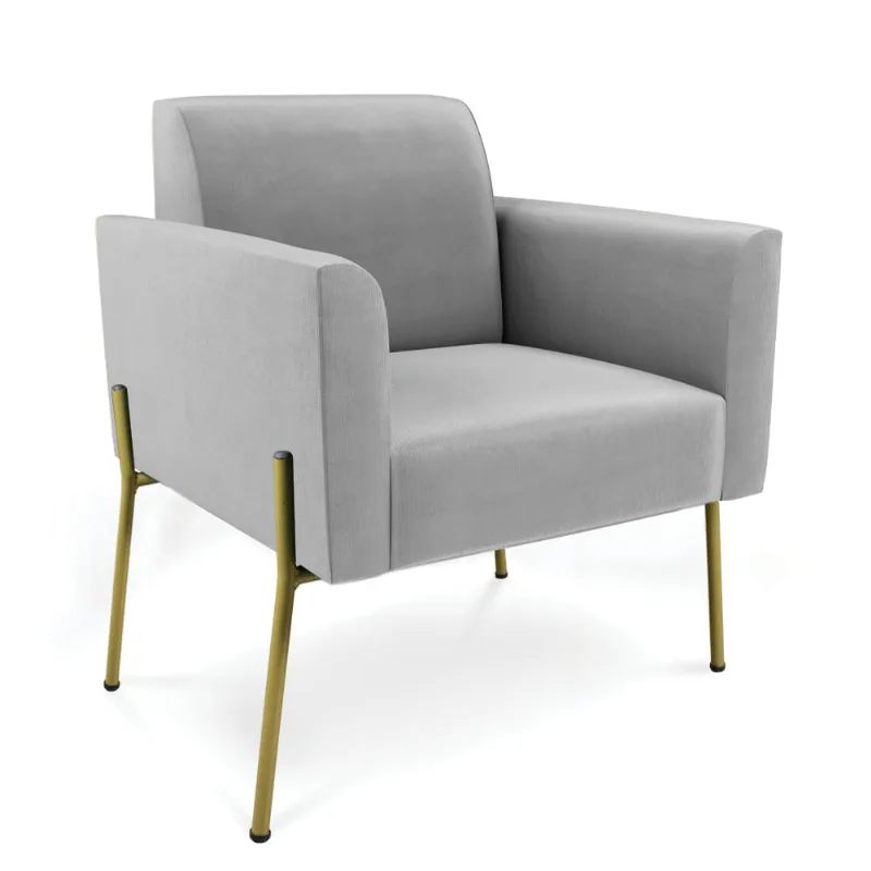 Poltrona Pé de Ferro Dourado Decorativa Marisa Suede D03 - D'Rossi Cinza
