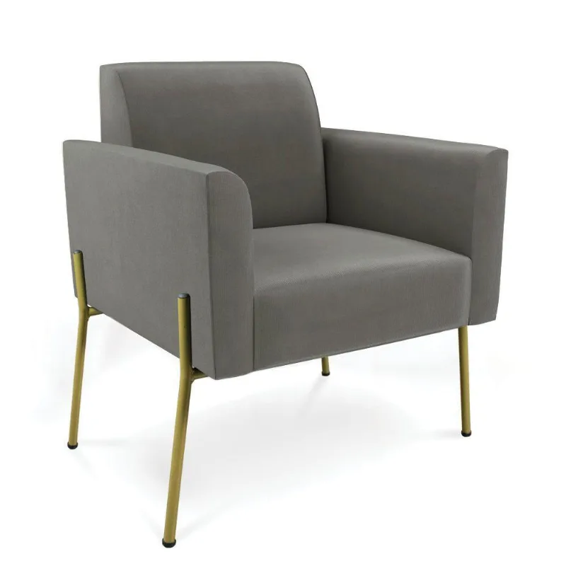 Poltrona Pé De Ferro Dourado Decorativa Marisa Suede Grafite D03