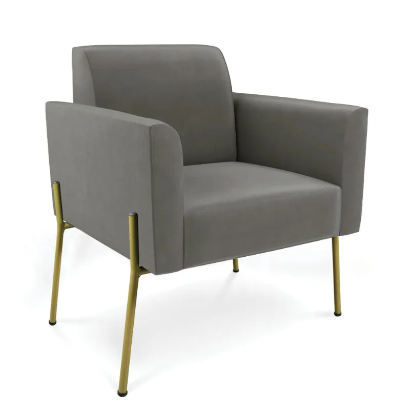 Poltrona Pé de Ferro Dourado Decorativa Marisa Suede D03 - D'Rossi Grafite