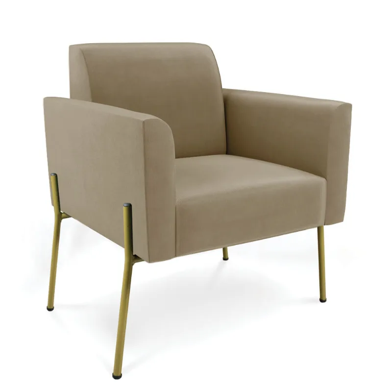 Poltrona Pé de Ferro Dourado Decorativa Marisa Suede D03 - D'Rossi Marrom Rato