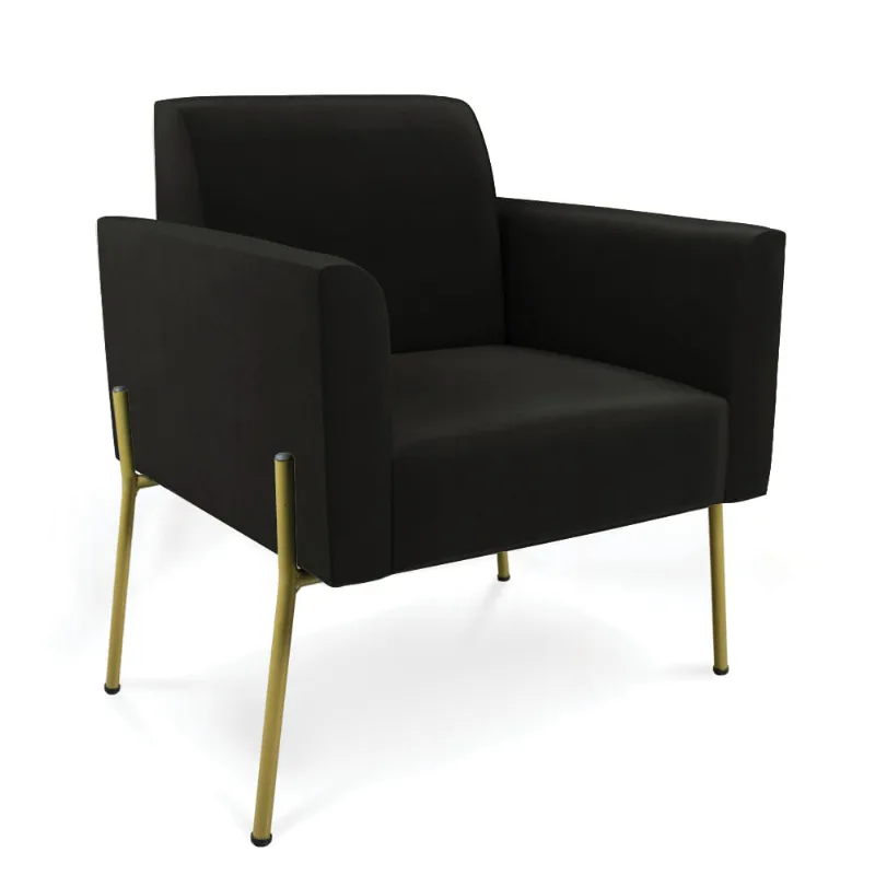 Poltrona Pé de Ferro Dourado Decorativa Marisa Suede Preto D03 - D'Rossi