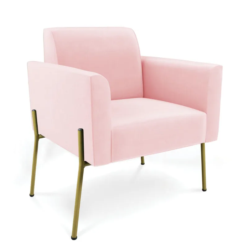 Poltrona Pé de Ferro Dourado Decorativa Marisa Suede D03 - D'Rossi Rosa Bebê