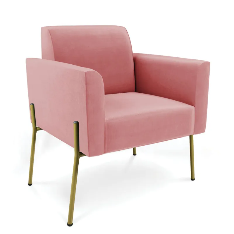 Poltrona Pé de Ferro Dourado Decorativa Marisa Suede D03 - D'Rossi Rose