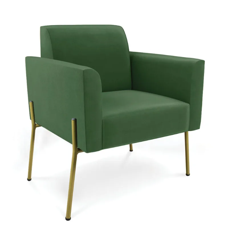Poltrona Pé de Ferro Dourado Decorativa Marisa Suede D03 - D'Rossi Verde