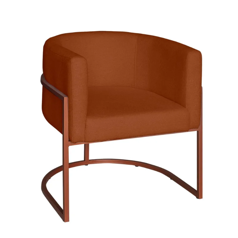 Poltrona Base Industrial Bronze Sala de Estar Lety Veludo Terracota