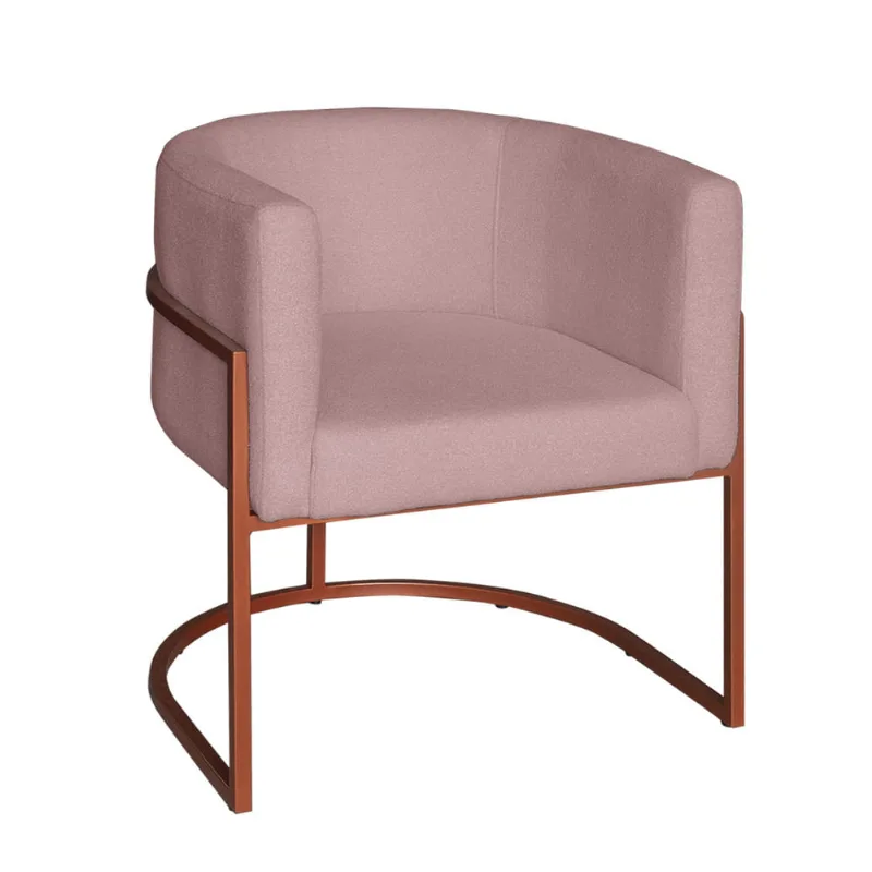 Poltrona Base Industrial Bronze Sala de Estar Lety Veludo Rose