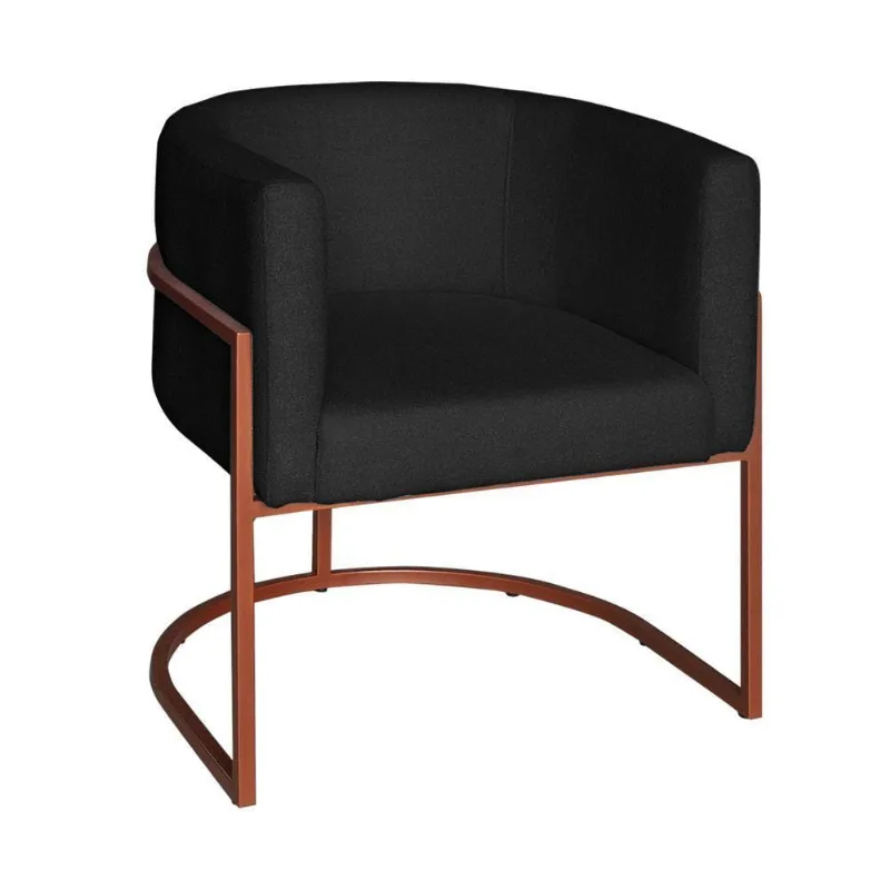 Poltrona Base Industrial Bronze Sala De Estar Lety Veludo S05 - D'rossi Cor Preto