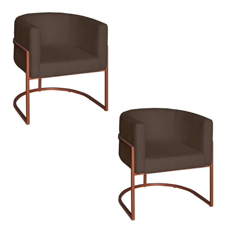 Poltrona Base Industrial Bronze Kit 2 Lety Veludo Chocolate