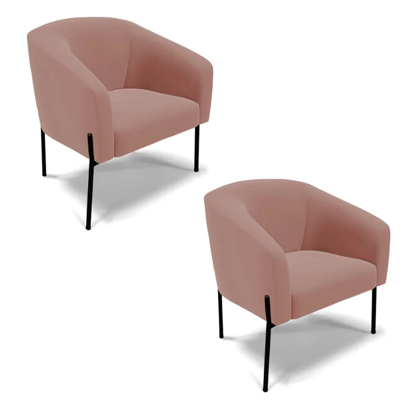 Cadeira Sala de Jantar Pé de Ferro Preto kit 2 Stella Veludo D03 - D'Rossi Rose